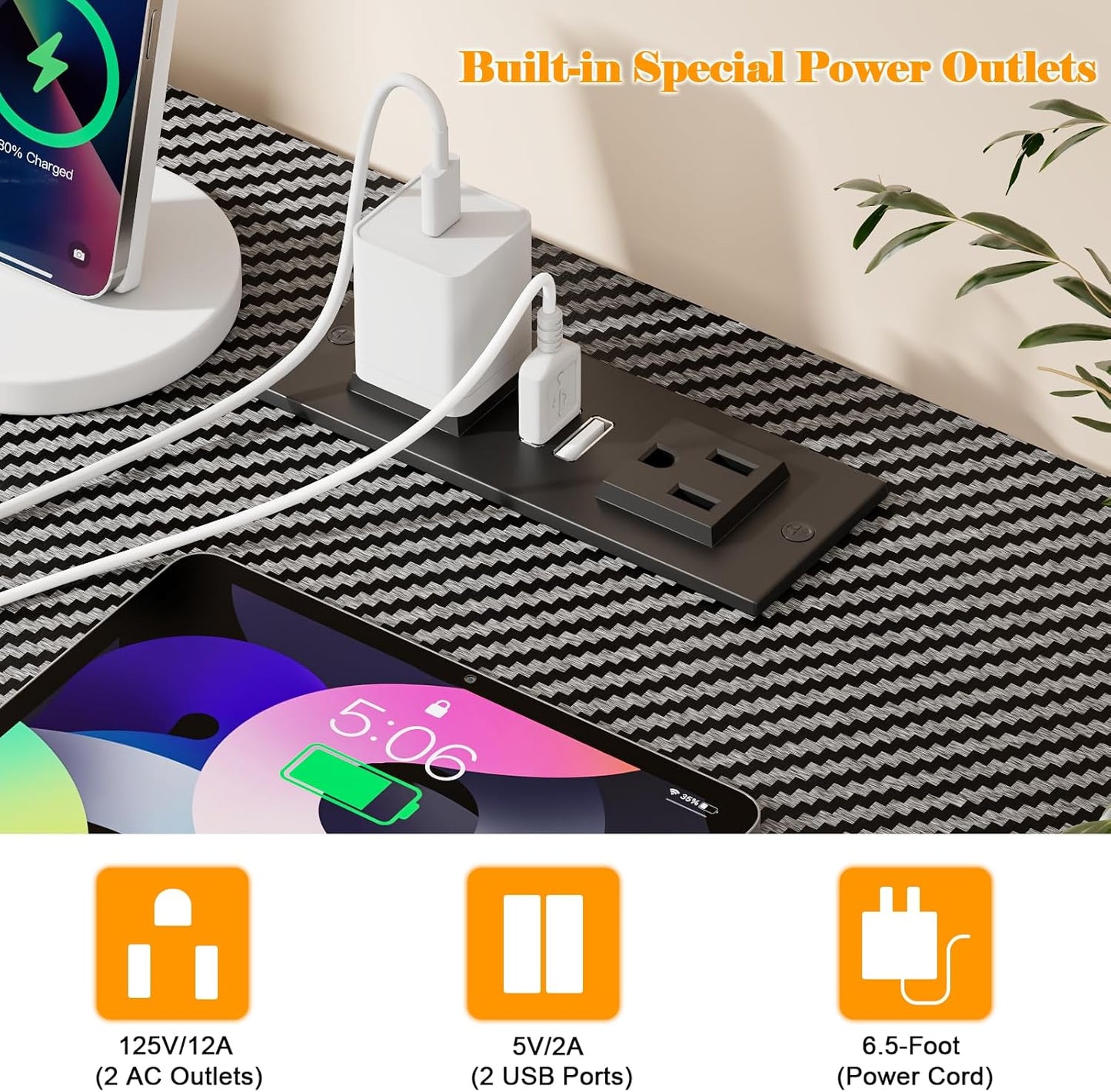 Furologee 71" Double Computer Desk with Power Outlets, Storage Bag & Headphone Hooks – Home Office Gaming or Study Table for 2
