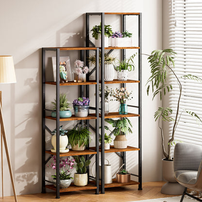 Furologee 6 Tier Bookshelf, Tall Narrow Bookcase, Rustic Brown 59.6'' Tall Industrial Display Shelf, Freestanding Units for Bedroom, Living Room, Office, Bathroom, Holds 30lbs per tier