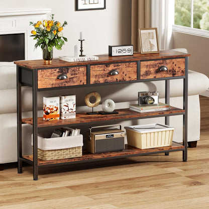 Furologee 47” Entryway Console Table with Drawers & Storage Shelves, Industrial Sofa Table for Hallway or Living Room