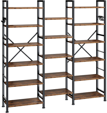 Furologee 17 Display Shelf Bookcase, 6 Tier Triple Large Bookshelf, Wide Book Shelf
