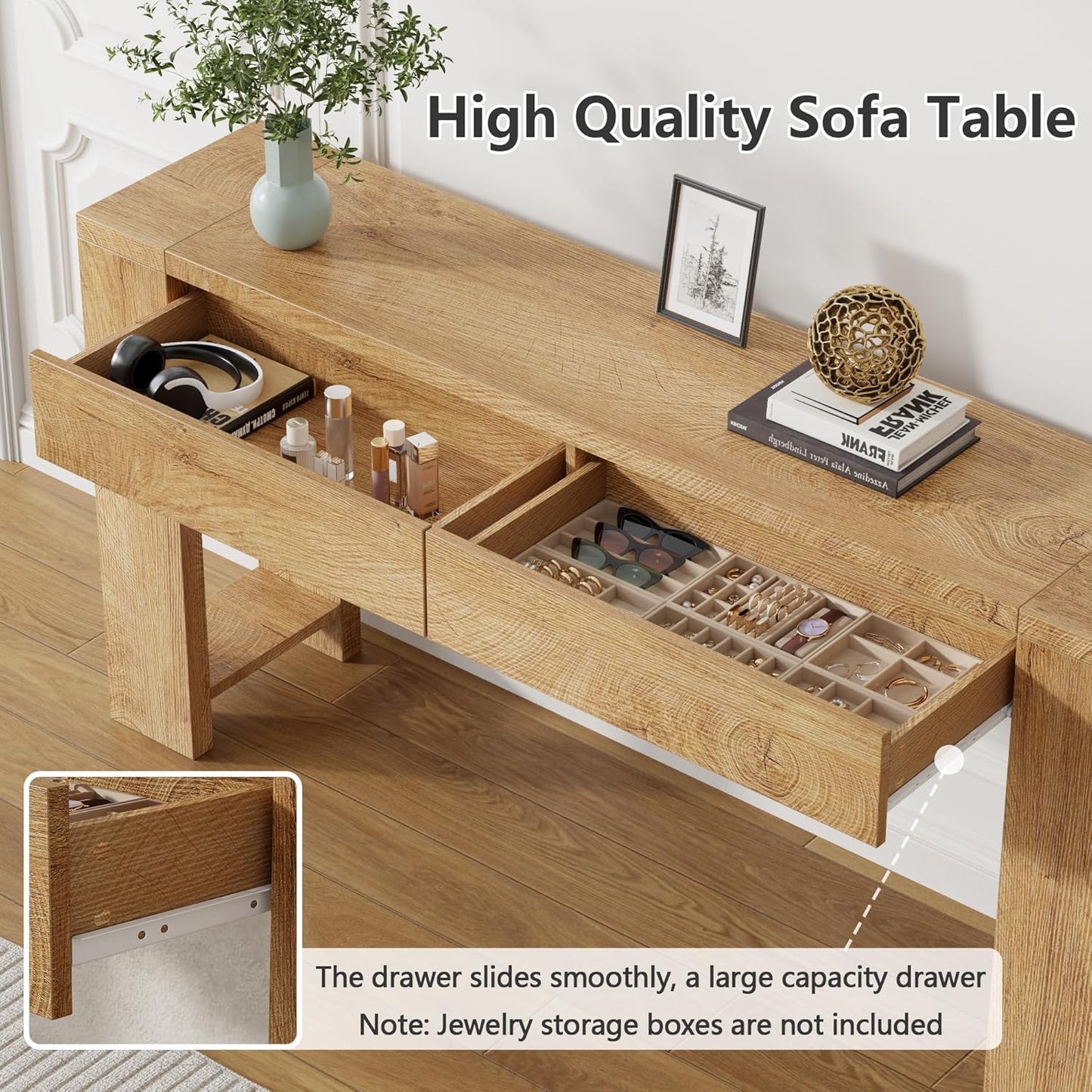 Furologee 60 inch Long Entryway Console Table with Drawers, Farmhouse Sofa Table Behind Couch, Entrance Accent Table for Hallway, Living Room, Foyer, Bedroom, Wooden Thick Tabletop