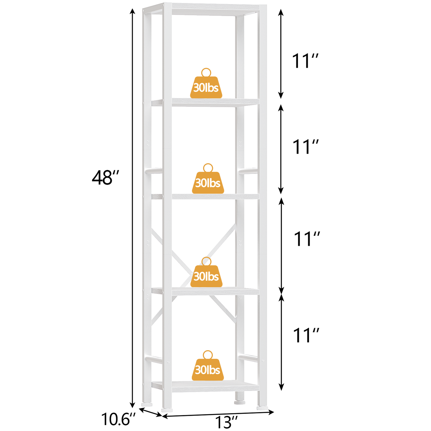Furologee 5-Tier White Bookshelf – Tall Narrow Freestanding Shelf for Bedroom, Living Room, Office, Bathroom