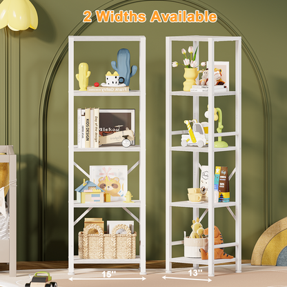 Furologee 5-Tier White Bookshelf – Tall Narrow Freestanding Shelf for Bedroom, Living Room, Office, Bathroom