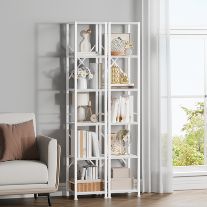 Furologee White Tall Bookshelf, Narrow Bookcase with 6 Shelves