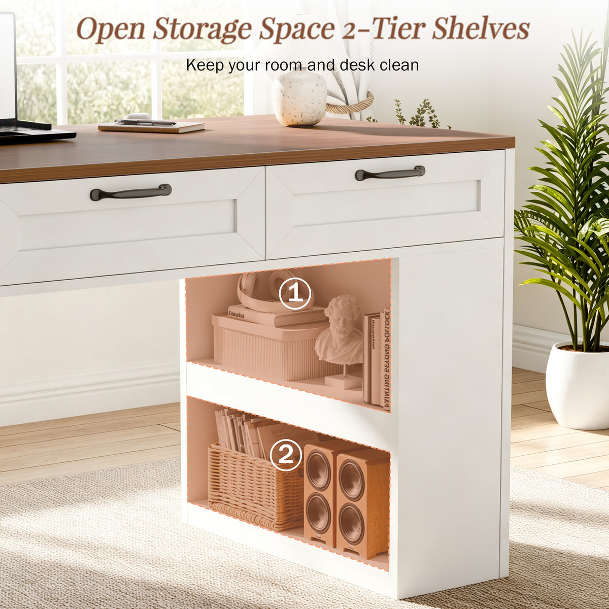 Furologee 55" Farmhouse Desk with Charging Station & Drawers, Walnut White
Executive Computer Desk with 3 Wooden Drawers, Storage Cabinet and Open Storage Shelf, Large Workstation for Home Office£¬Work, Study
