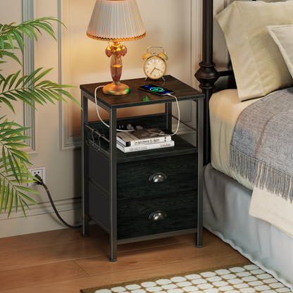 Furologee Nightstands Set of 2 with Charging Station, 2 Fabric Drawers
Night Stand Set 2 with USB & Outlets, Side Table with Storage, Industrial End Table, for Living Room/Bedroom, Dorm, Black Oak
