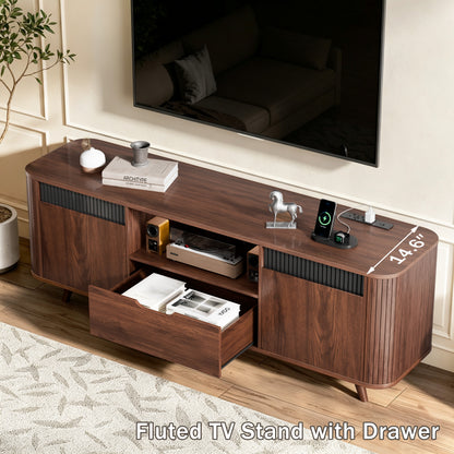 Furologee 55'' TV Stand for 60'' TV, Entertainment Center with Power Outlet

Mid Century Fluted TV Console Table with Drawer, 2 Cabinets and Open Shelves for Living Room, Bedroom, Cord Holes, Walnut