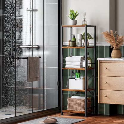 Furologee 5 Tier Tall Bookshelf, Rustic Narrow Bookcase