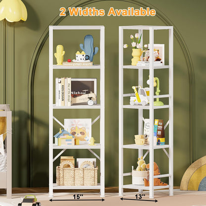 Furologee 5/6-Tier Narrow Bookshelf, Rustic Wood & Metal Display Shelf for Bedroom, Living Room, Home Office
