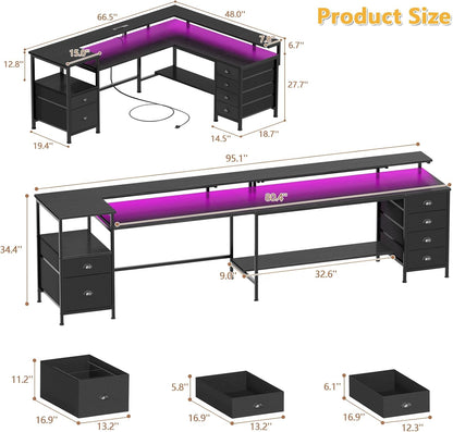 Furologee 95" Two Person Computer Gaming Desk, Black