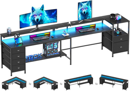 Furologee 95" Two Person Computer Gaming Desk, Black