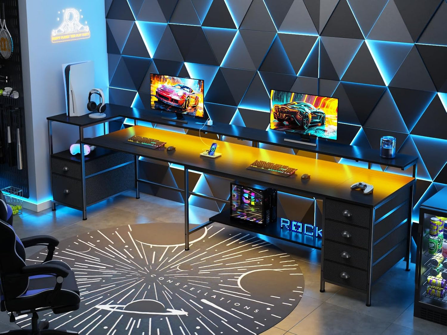 Furologee 95" Two Person Computer Gaming Desk, Black