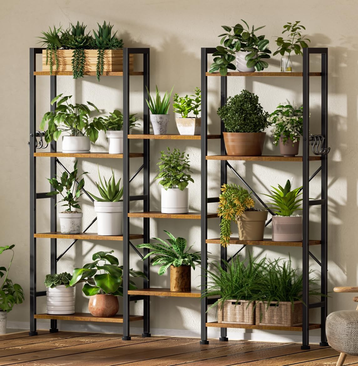 Furologee 11 Display Shelf Bookcase, 4 Tier Triple Large Bookshelf, Wide Book Shelf