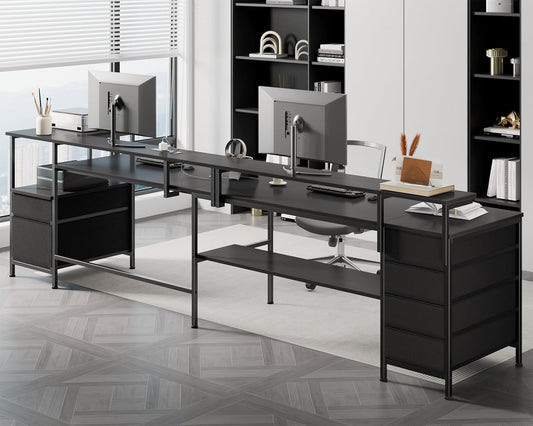 Furologee 95" Two Person Computer Gaming Desk, Black