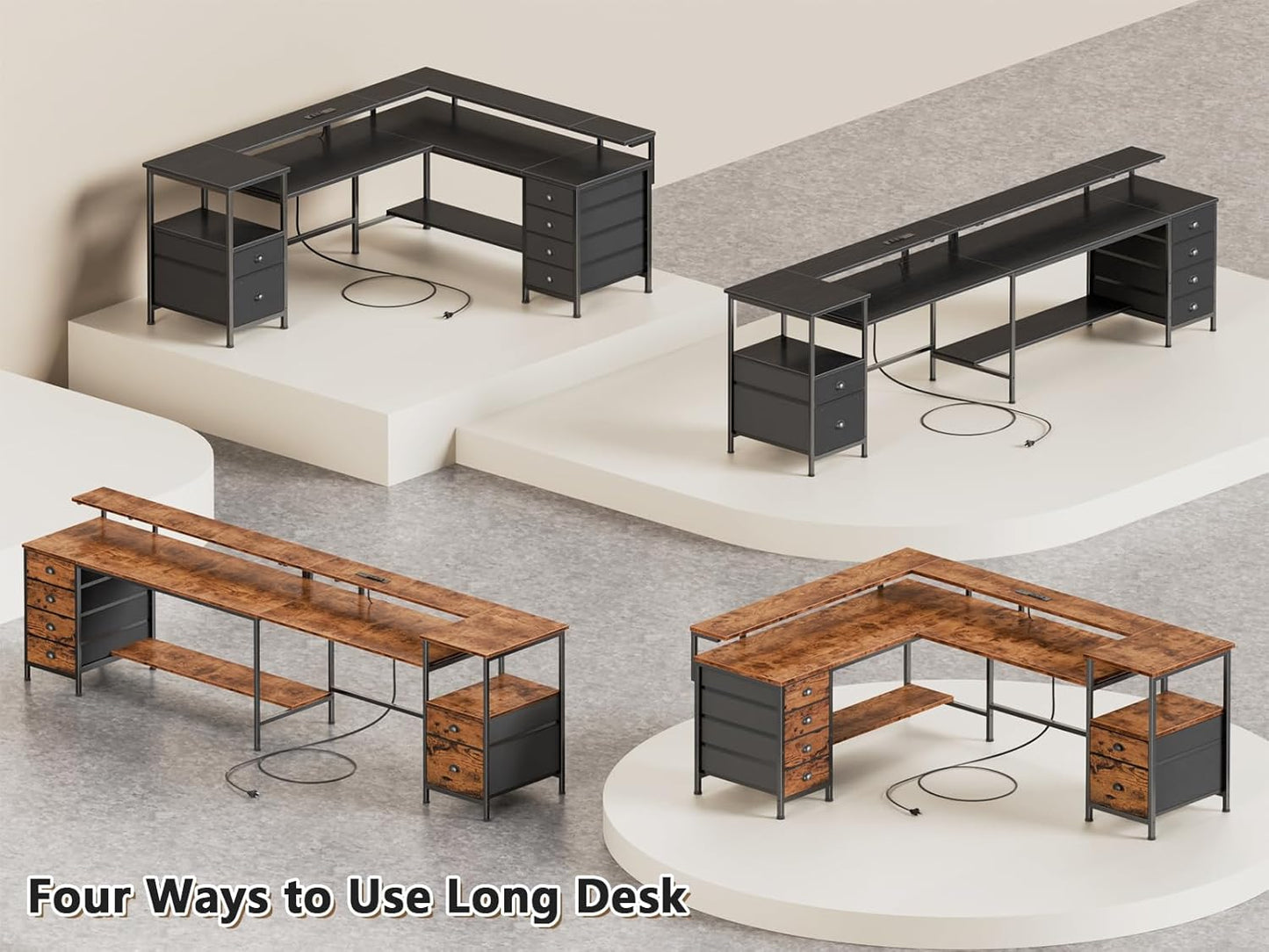 Furologee 95" Two Person Computer Gaming Desk, Rustic Brown