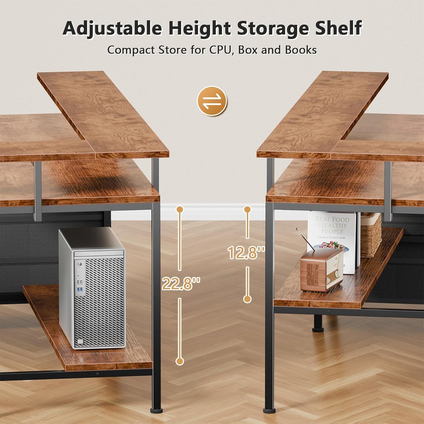 Furologee 95" Two Person Computer Gaming Desk, Rustic Brown