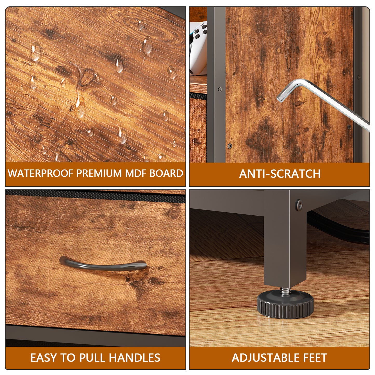 55" LED TV Stand for Bedroom with Power Outlets, Entertainment Center with 6 Fabric Drawers for 50/55/60 inch TVs, Dresser TV Stand Long Console Media Table for Living Room, Rustic Brown