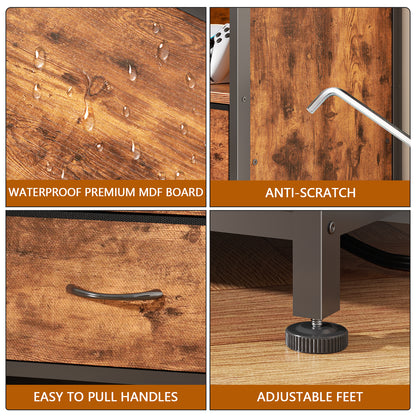 55" LED TV Stand for Bedroom with Power Outlets, Entertainment Center with 6 Fabric Drawers for 50/55/60 inch TVs, Dresser TV Stand Long Console Media Table for Living Room, Rustic Brown