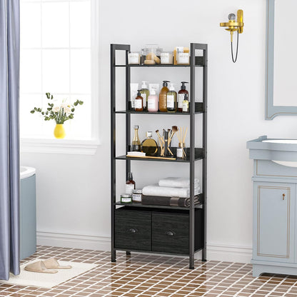 Furologee 5-Tier Bookshelf with Drawers – Tall Industrial Bookcase for Living Room or Office