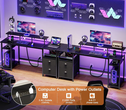 Furologee 51" Computer Desk with Fabric File Cabinet Drawer