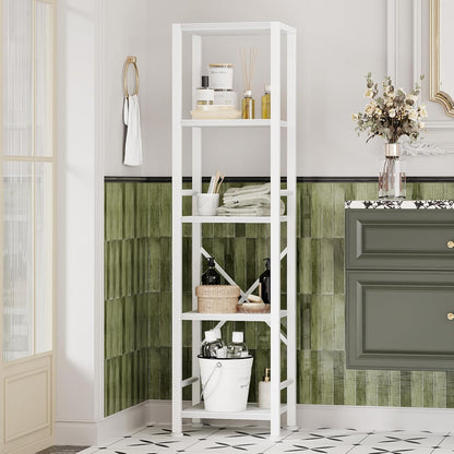 Furologee 5/6-Tier Narrow Bookshelf, Rustic Wood & Metal Display Shelf for Bedroom, Living Room, Home Office