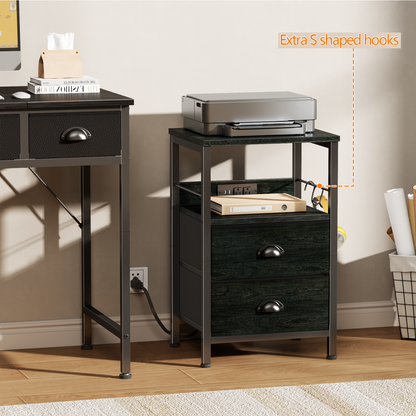 Furologee Nightstand with Charging Station for Bedroom, 2 Fabric Drawers
Night Stand with USB Ports & Outlets, Side Table with Storage & Hooks, Industrial End Table, for Living Room, Dorm, Black Oak