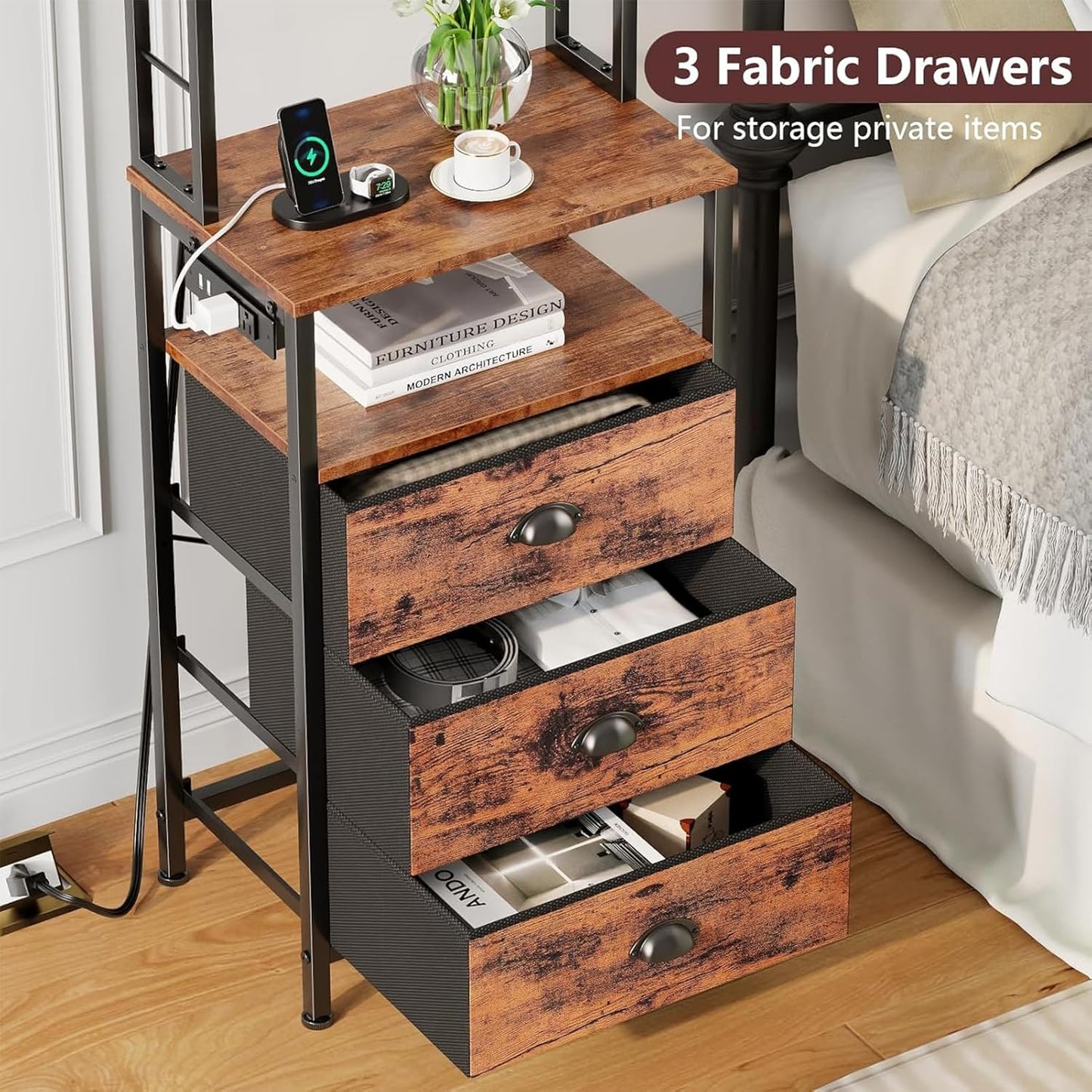 Furologee 44'' Tall Nightstand with Charging Station