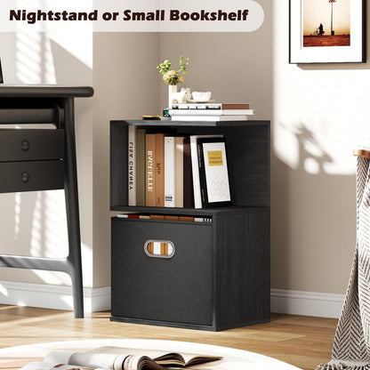 Modern 3-Tier Bedside Table with Charging Station and Storage Drawer, Wood Nightstand for Small Spaces in Bedroom or Living Room