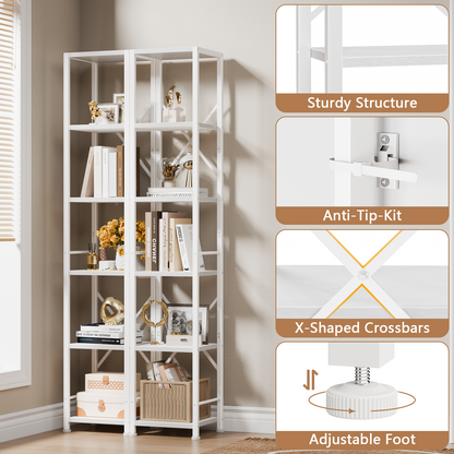 Furologee White Tall Bookshelf, Narrow Bookcase with 6 Shelves
