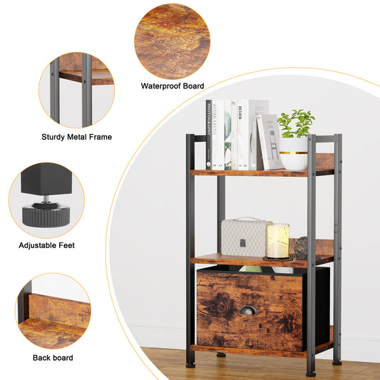 Furologee 3 Tier Bookshelf with Drawer, Small Bookcase with Shelves