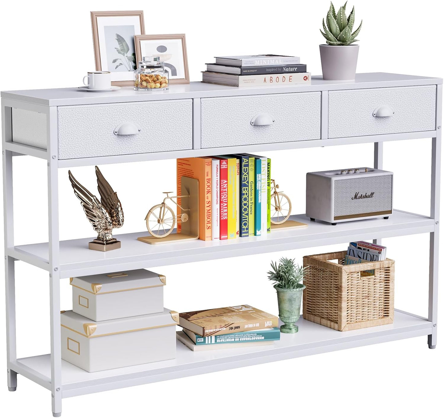 Furologee 47” Entryway Console Table with Drawers & Storage Shelves, Industrial Sofa Table for Hallway or Living Room