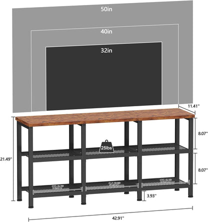 Furologee 3-Tier TV Stand for TVs up to 50” – Small Industrial Media Console with Open Storage Shelves for Living Room or Bedroom