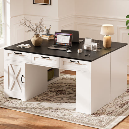 Furologee 55" Farmhouse Desk with Charging Station & Drawers, Black
Executive Computer desk with 3 Wooden Drawers and Storage Cabinet and Open Storage Shelf, Large Workstation for Home Office£¬Work, Study , Black and White