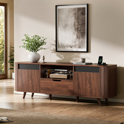 Furologee 55'' TV Stand for 60'' TV, Entertainment Center with Power Outlet

Mid Century Fluted TV Console Table with Drawer, 2 Cabinets and Open Shelves for Living Room, Bedroom, Cord Holes, Walnut