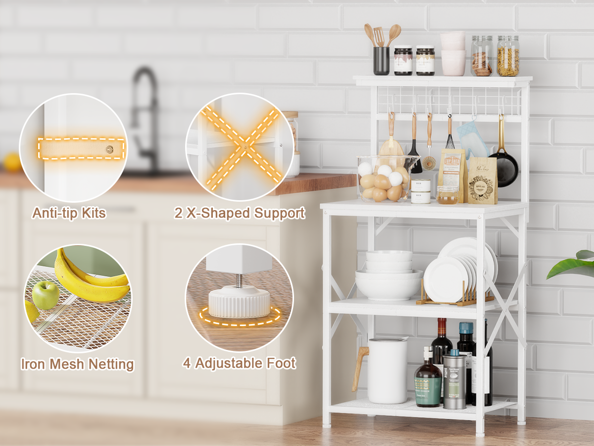 Furologee Kitchen Bakers Rack with Hutch, Coffee Bar Station 4 Tiers