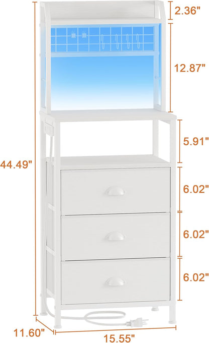 Furologee 40" Tall Nightstand with Charging Station, LED Lights & Storage – Bedside Table with Drawers & Pegboard