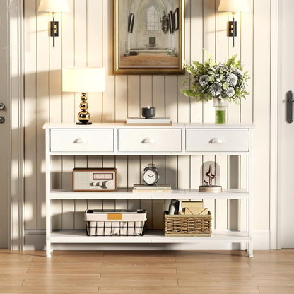 Furologee 47” Entryway Console Table with Drawers & Storage Shelves, Industrial Sofa Table for Hallway or Living Room