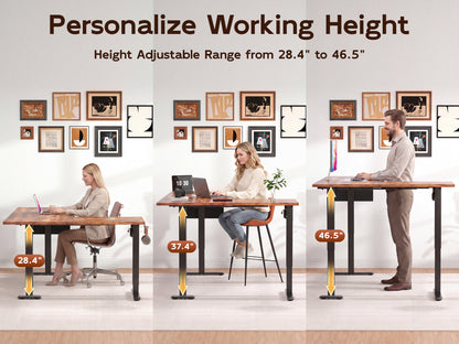 Furologee 63 Inch L Shaped Electric Standing Desk, Height Adjustable Sit to Stand Corner Desk with 2 Memory Presets, Reversible Computer Table for Home Office, Work, Study, Gaming, Rustic Brown