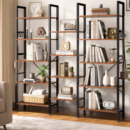 Furologee 14 Display Shelf Bookcase, 5 Tier Triple Large Bookshelf, Wide Book Shelf