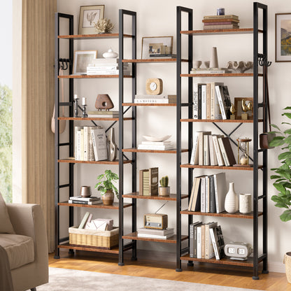 Furologee 17 Display Shelf Bookcase, 6 Tier Triple Large Bookshelf, Wide Book Shelf