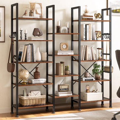 Furologee 14 Display Shelf Bookcase, 5 Tier Triple Large Bookshelf, Wide Book Shelf