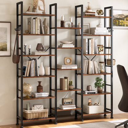 Furologee 17 Display Shelf Bookcase, 6 Tier Triple Large Bookshelf, Wide Book Shelf