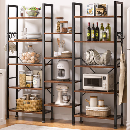 Furologee 14 Display Shelf Bookcase, 5 Tier Triple Large Bookshelf, Wide Book Shelf