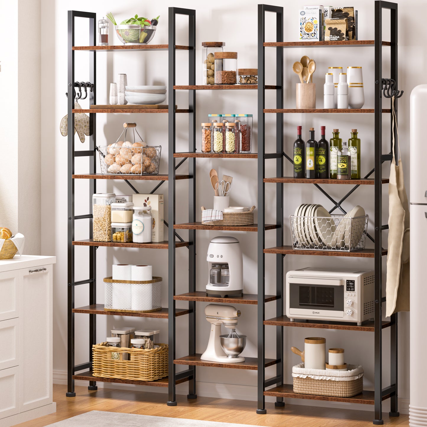 Furologee 17 Display Shelf Bookcase, 6 Tier Triple Large Bookshelf, Wide Book Shelf