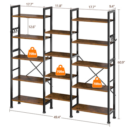 Furologee 14 Display Shelf Bookcase, 5 Tier Triple Large Bookshelf, Wide Book Shelf