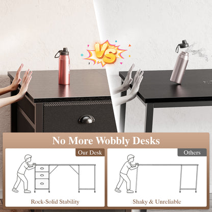 Furologee 55" L Shaped Desk with Power Outlets & USB-C Port, Reversible Corner Computer Desk with File Drawers, Work Study Gaming Table for Home Office, Dorm, Black