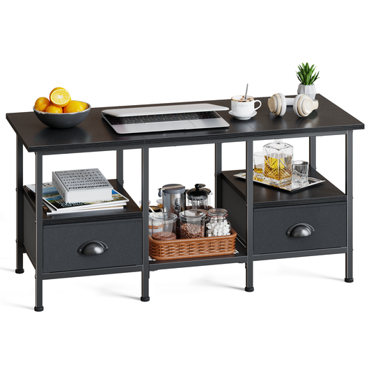 Furologee 35" Coffee Table with Storage Drawers, Rustic Industrial Center Table with 2-Tier Shelf for Small Living Rooms
