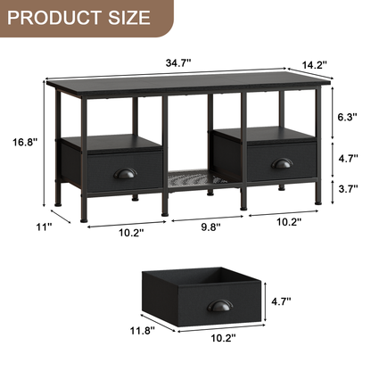 Furologee 35" Coffee Table with Storage Drawers, Rustic Industrial Center Table with 2-Tier Shelf for Small Living Rooms
