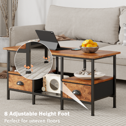 Furologee 35" Coffee Table with Storage Drawers, Rustic Industrial Center Table with 2-Tier Shelf for Small Living Rooms