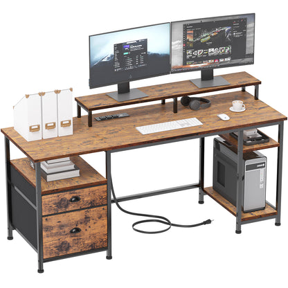 Furologee 61" Computer Desk with Power Outlet and USB Ports